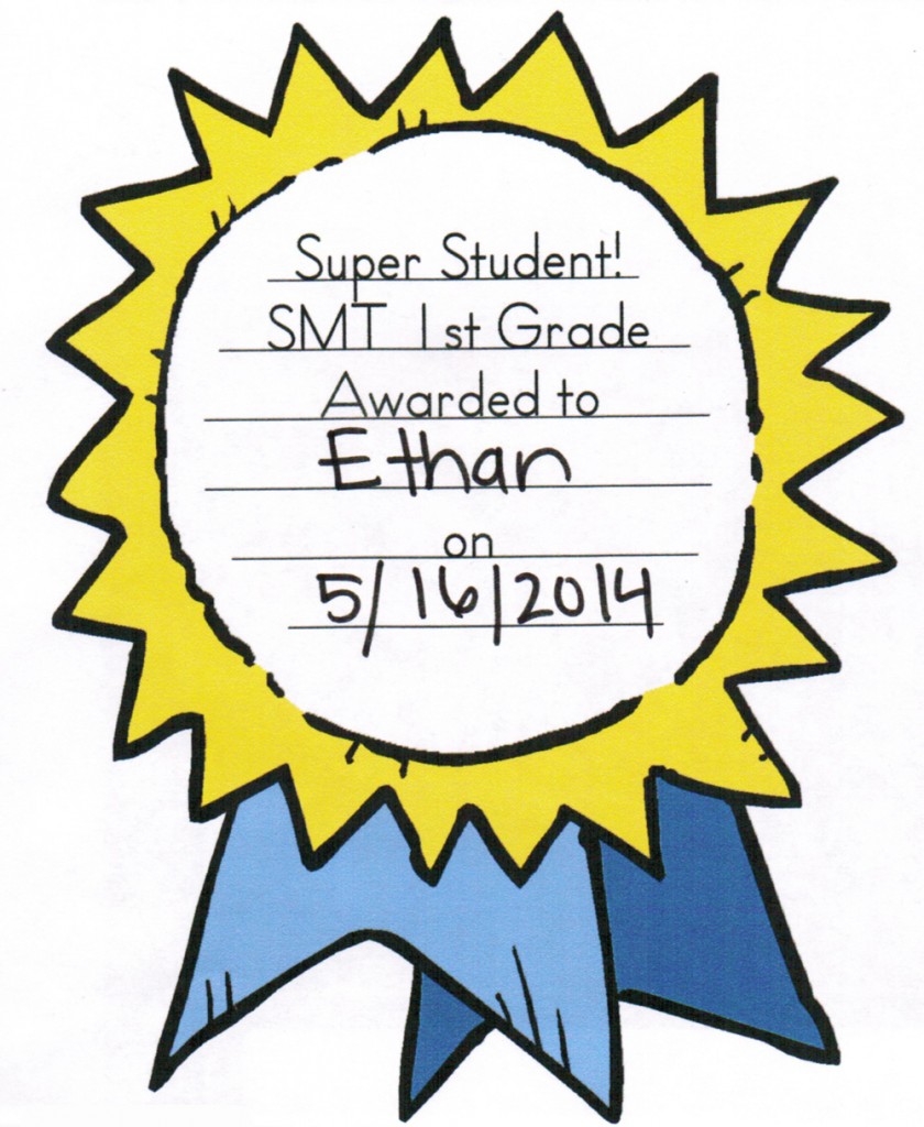 A super student award meant that you did not have your behavior card flipped to yellow (or red) and that it was green ALL week. One of these awards was worth mega points at our house!
